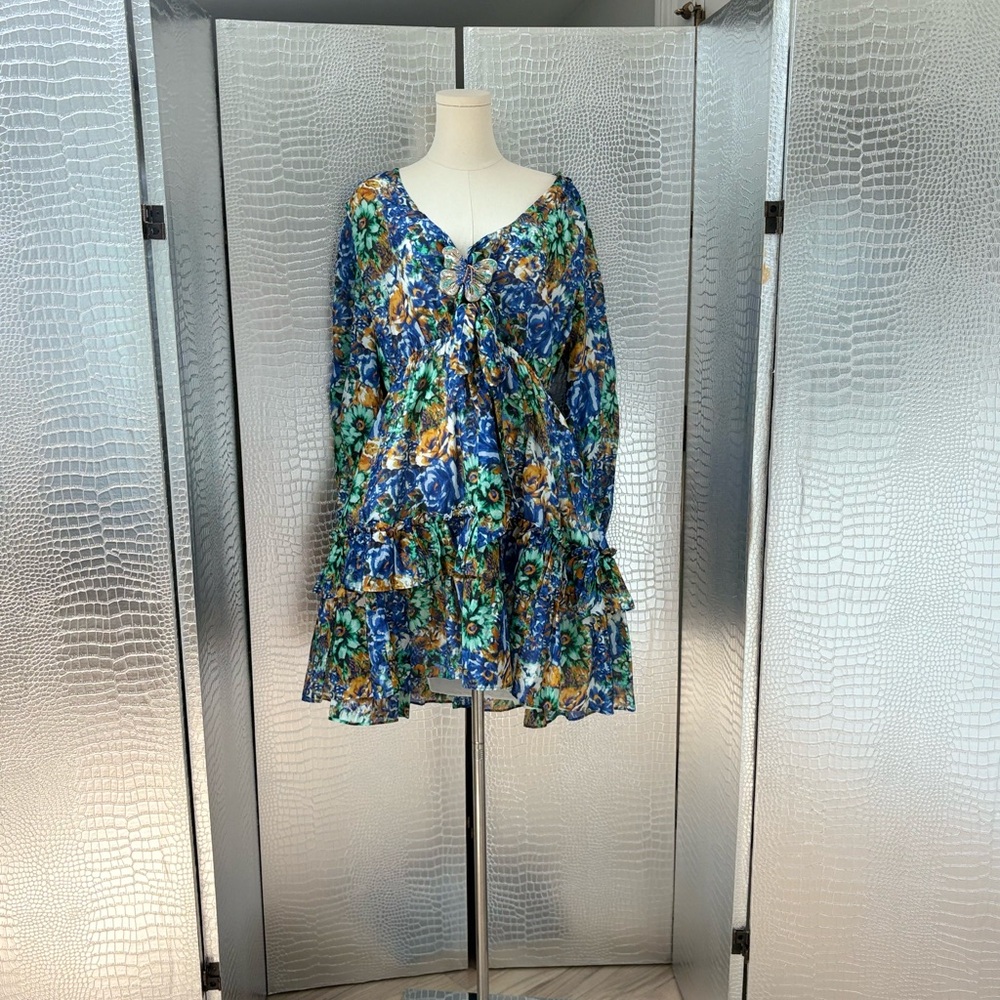 Ungaro Fever Blue and Green Floral Dress